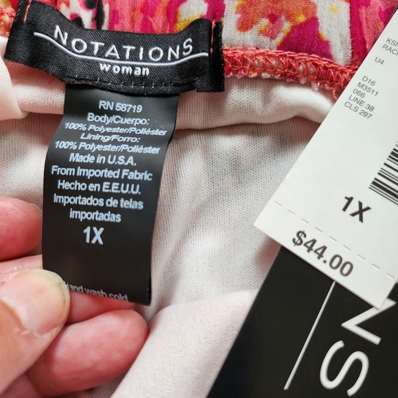 NWT Notations Women's Pink Flowy Skirt w/Built in Slip Size 1X - Picture 3 of 6